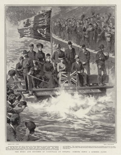 The Duke and Duchess of Cornwall at Ottawa, Coming Down a Lumber Slide by William T. Maud
